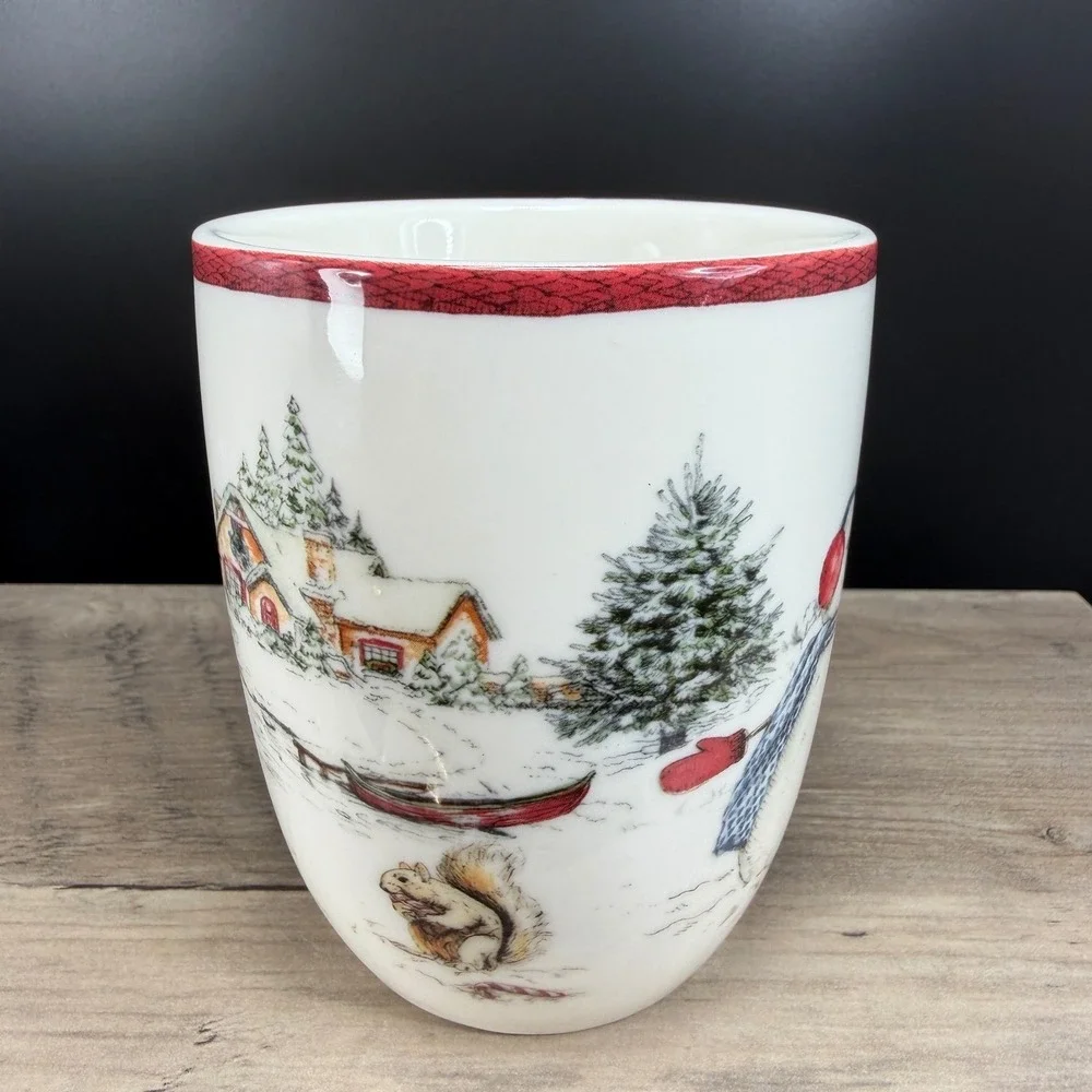 Williams Sonoma Snowman Christmas Coffee Mug Cup Winter Village Scene‎ 13OZ